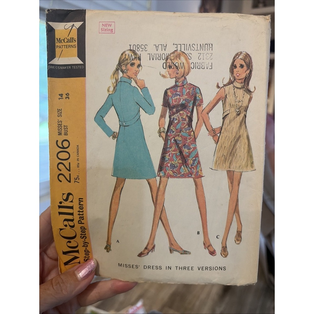 Vintage 1969 McCalls 2206 Dress Sewing Pattern Size 14 Cut Complete Mod Mini